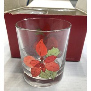 Poinsettia Low Ball 4 Glasses by Mary Lou‎ Goertzen Portugal Crisal Drinking